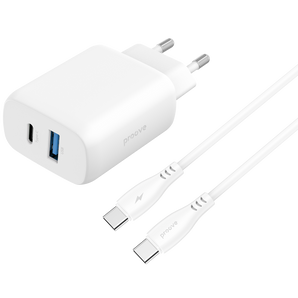 Karikues muri Proove Silicone Power 2, 30W, Type-C + USB, me kabllo Type-C në Type-C, e bardhë